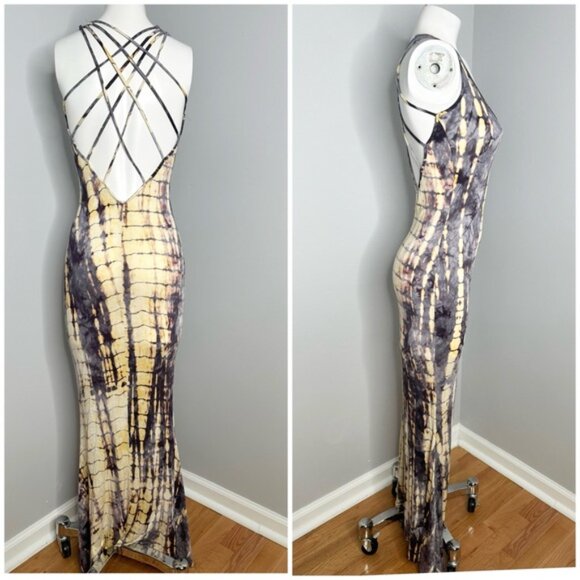 CHERIE LOS ANGELES TIE DIE OPEN CUT OUT BACK MAXI DRESS SIZE SMALL - Picture 2 of 5